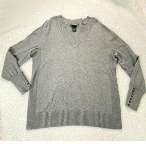 Vintage Lane Bryant Sweater Women's 18 20 Gray Long Sleeve Pullover V Neck Solid